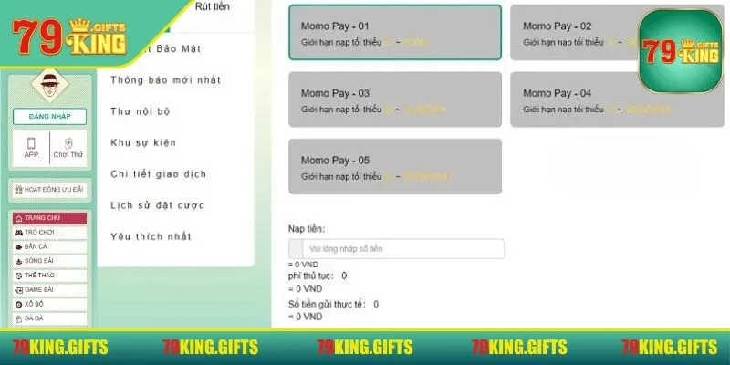 Có thể nạp tiền 79KING dễ dàng qua Momo Pay